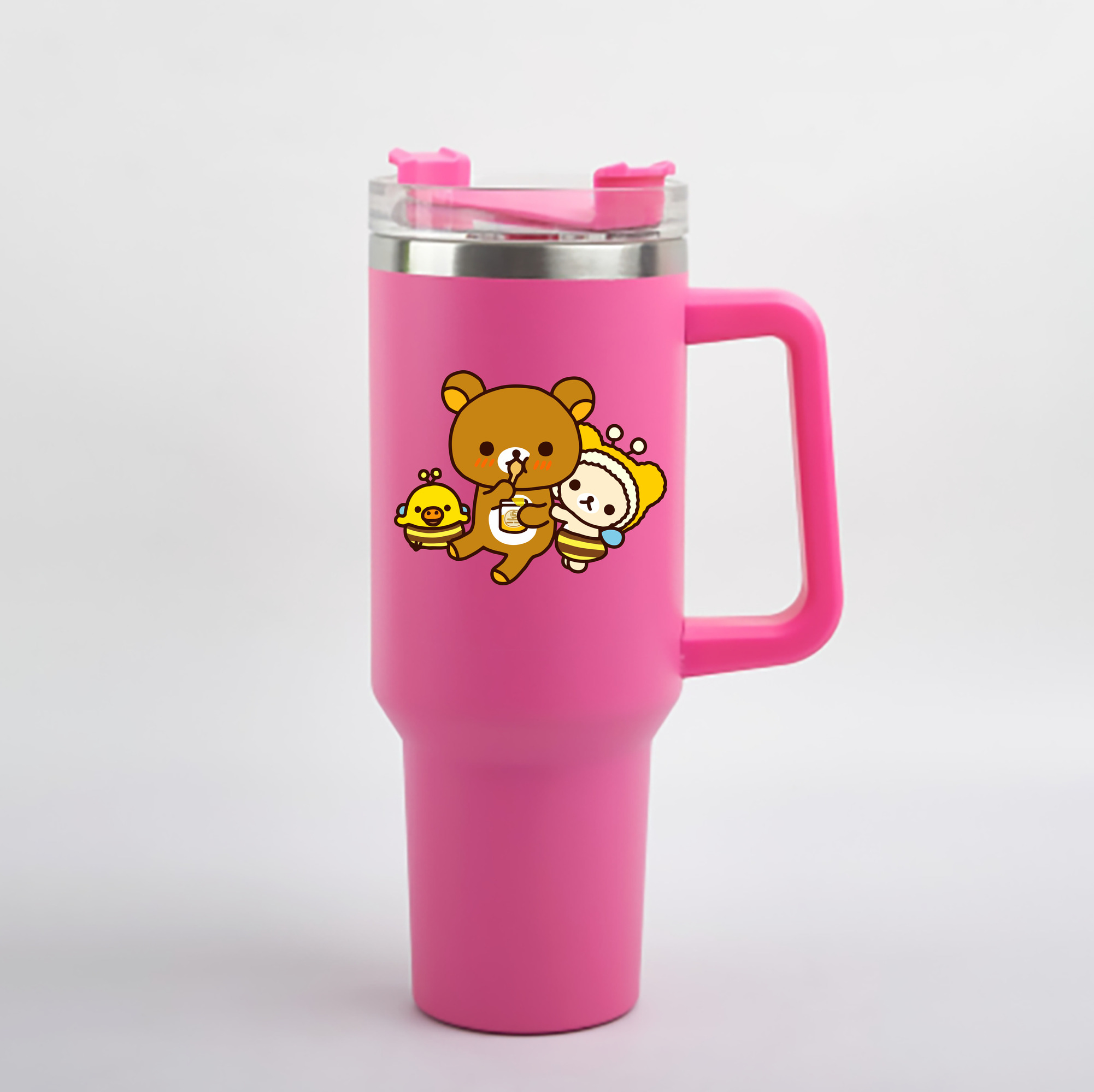 （画像用） リラックマ リラックマ キイロイトリ Rilakkuma Korilakkuma Kiiroitori 1200mL車用タンブラー - クリスタルステッカー（プラスチックストロー付き）